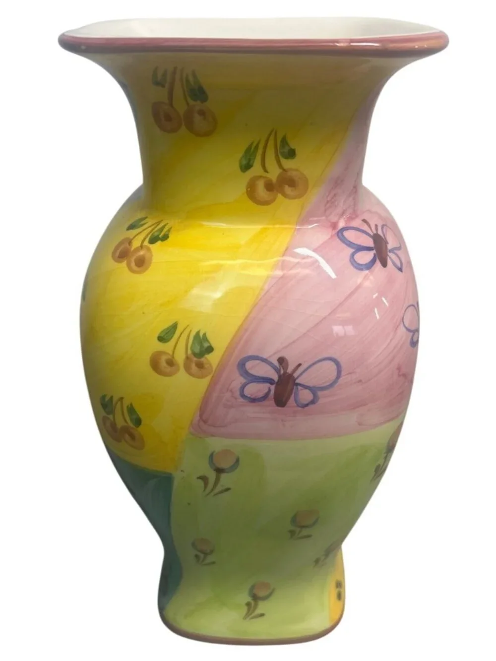 Favanol Hand Painted Ceramic Vase Floral Butterfly Multicolor Home Decor Accent
